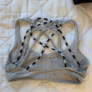 Free to be wild grey black white stripe strap lululemon sports bra